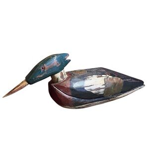 Sculpture Rustic Duck MCM Handcrafted Wood Americana Folk Art Large Copper Plate